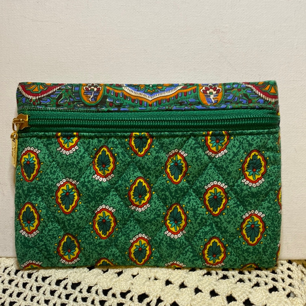 Americana By Sharif Quilted Green Cosmetic Bag With Gold Zipper